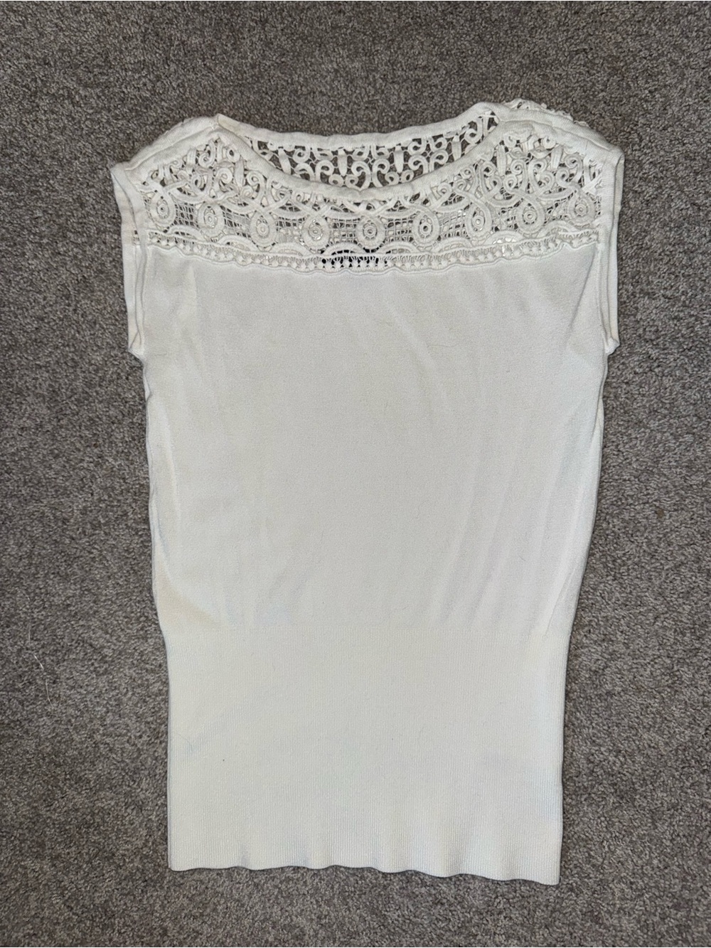 White House Black Market White Lace Yoke Cap Sleeve Top